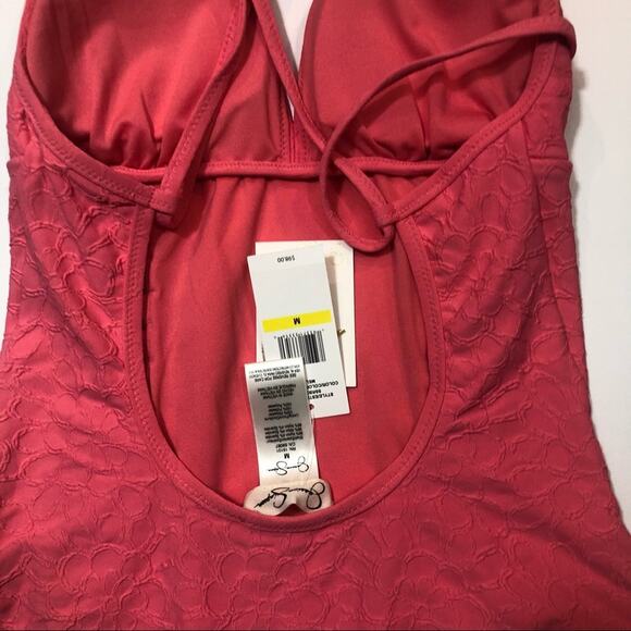 Jessica Simpson V Neck One Piece Swimsuit Pink - Picture 6 of 8